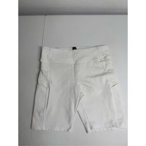 Athletic Collection Women’s Off White Athletic Shorts Mesh Trim Pockets Size L
